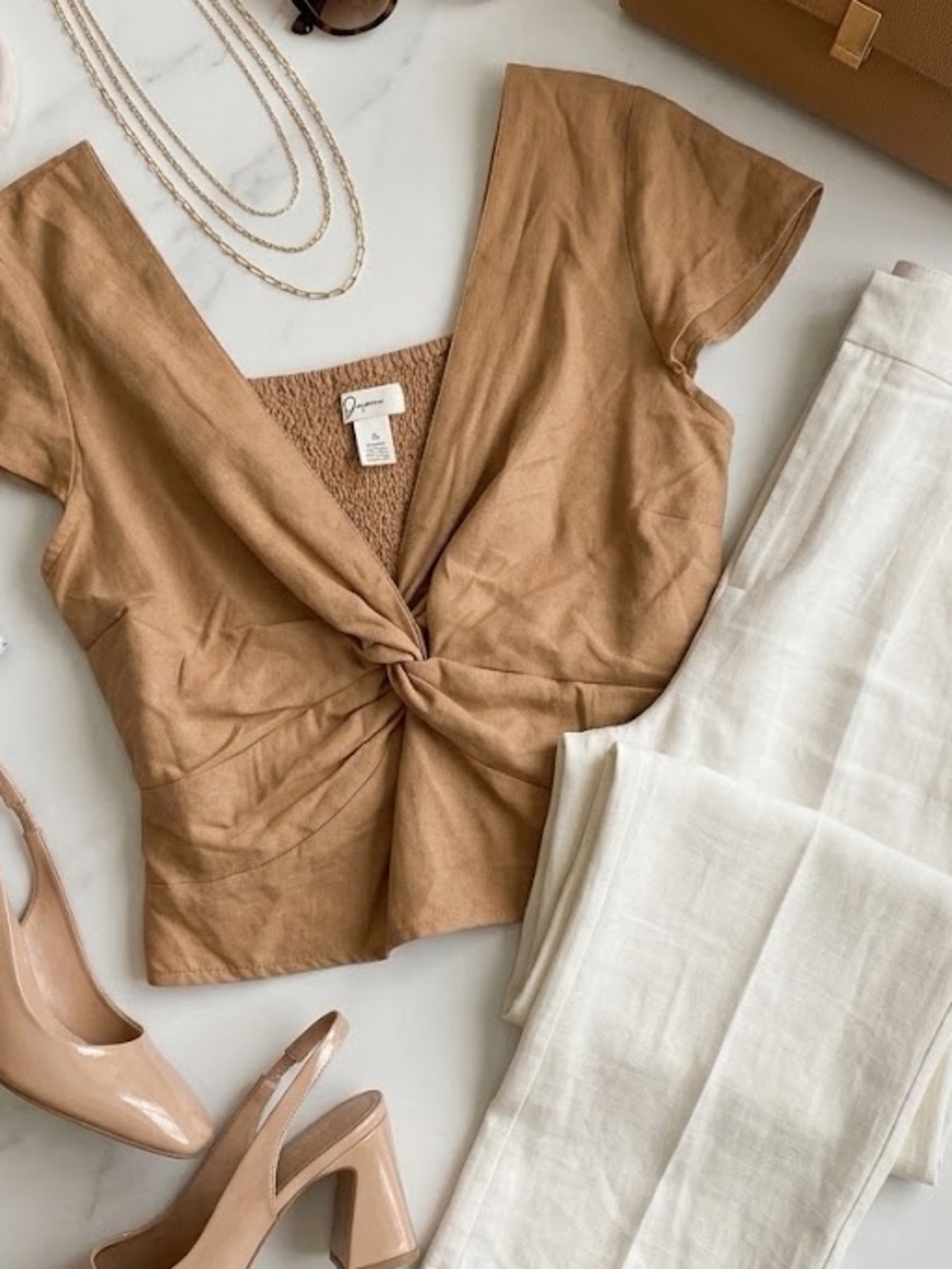 Joey Tan Twist-Front Smocked-Back Crop Top